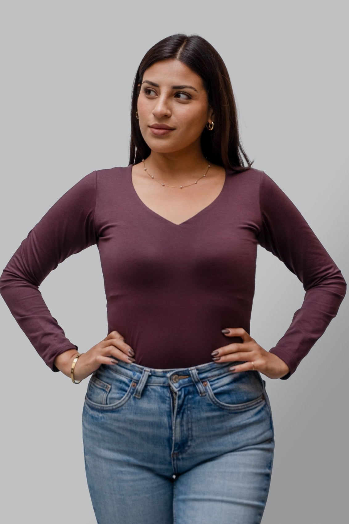 Polo Valeria Manga Larga - Modelador - Cuello V