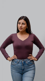 Polo Valeria Manga Larga - Modelador - Cuello V
