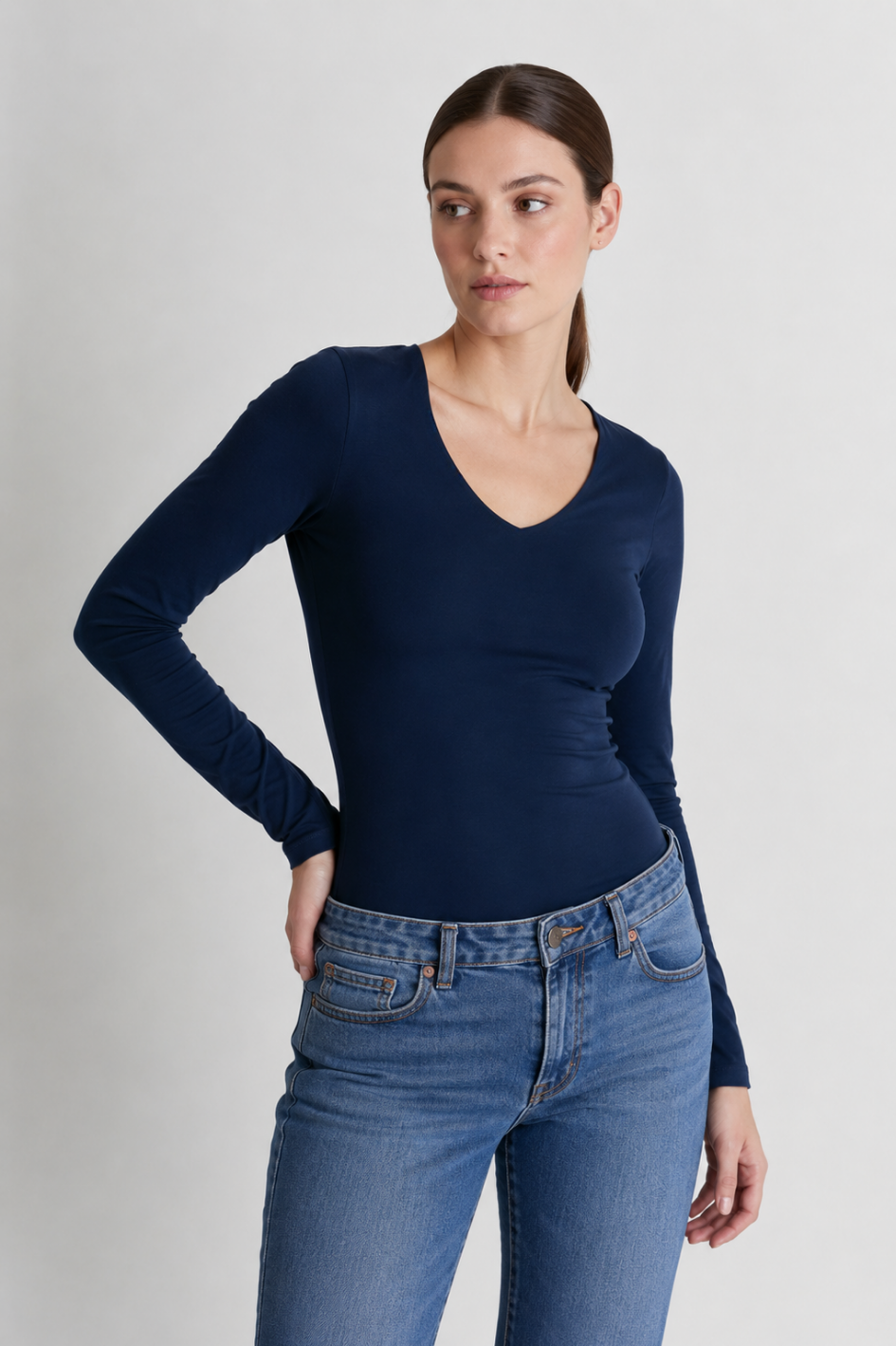 Polo Valeria Manga Larga - Cuello V - Modelador