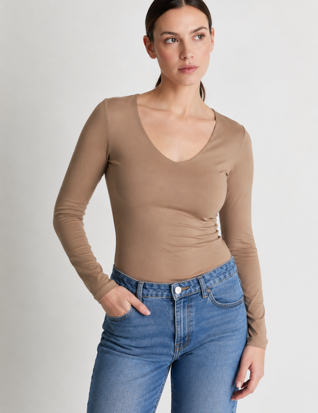 Polo Valeria Manga Larga - Cuello V - Modelador