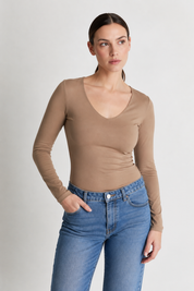 Polo Valeria Manga Larga - Cuello V - Modelador