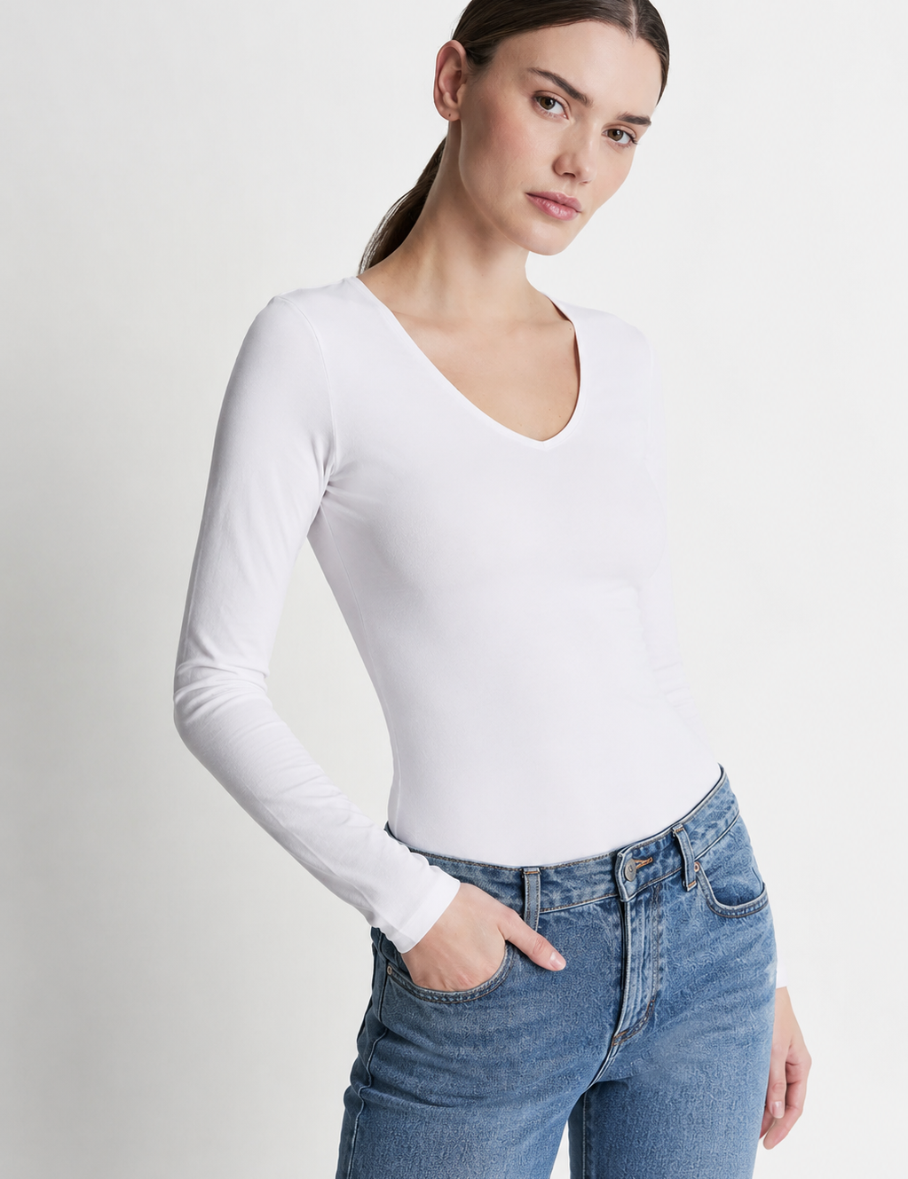Polo Valeria Manga Larga - Cuello V - Modelador