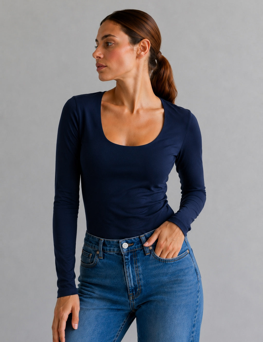 Polo Valeria Manga Larga - Cuello Cuadrado