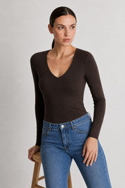 Polo Valeria Manga Larga - Cuello V - Modelador