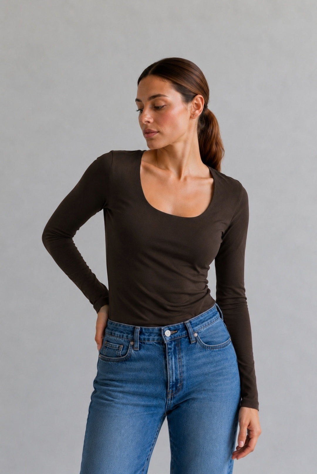 Polo Valeria Manga Larga - Cuello Cuadrado - Modelador