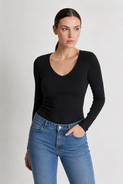 Polo Valeria Manga Larga - Cuello V - Modelador