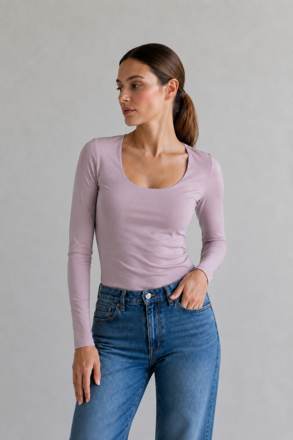 Polo Valeria Manga Larga - Cuello Cuadrado - Modelador