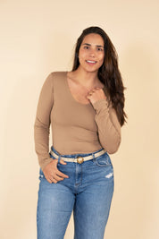 Polo Valeria Manga Larga - Cuello V - Modelador