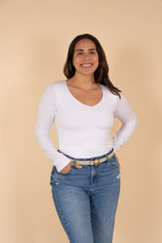 Polo Valeria Manga Larga - Modelador - Cuello V