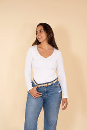Polo Valeria Manga Larga - Cuello V - Modelador