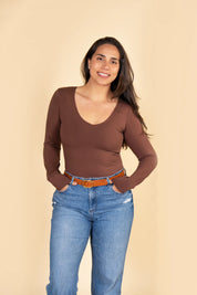 Polo Valeria Manga Larga - Cuello V - Modelador