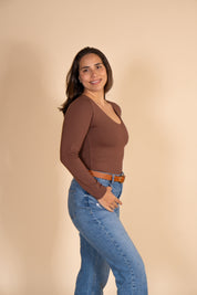 Polo Valeria Manga Larga - Modelador - Cuello V