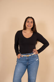 Polo Valeria Manga Larga - Modelador - Cuello V