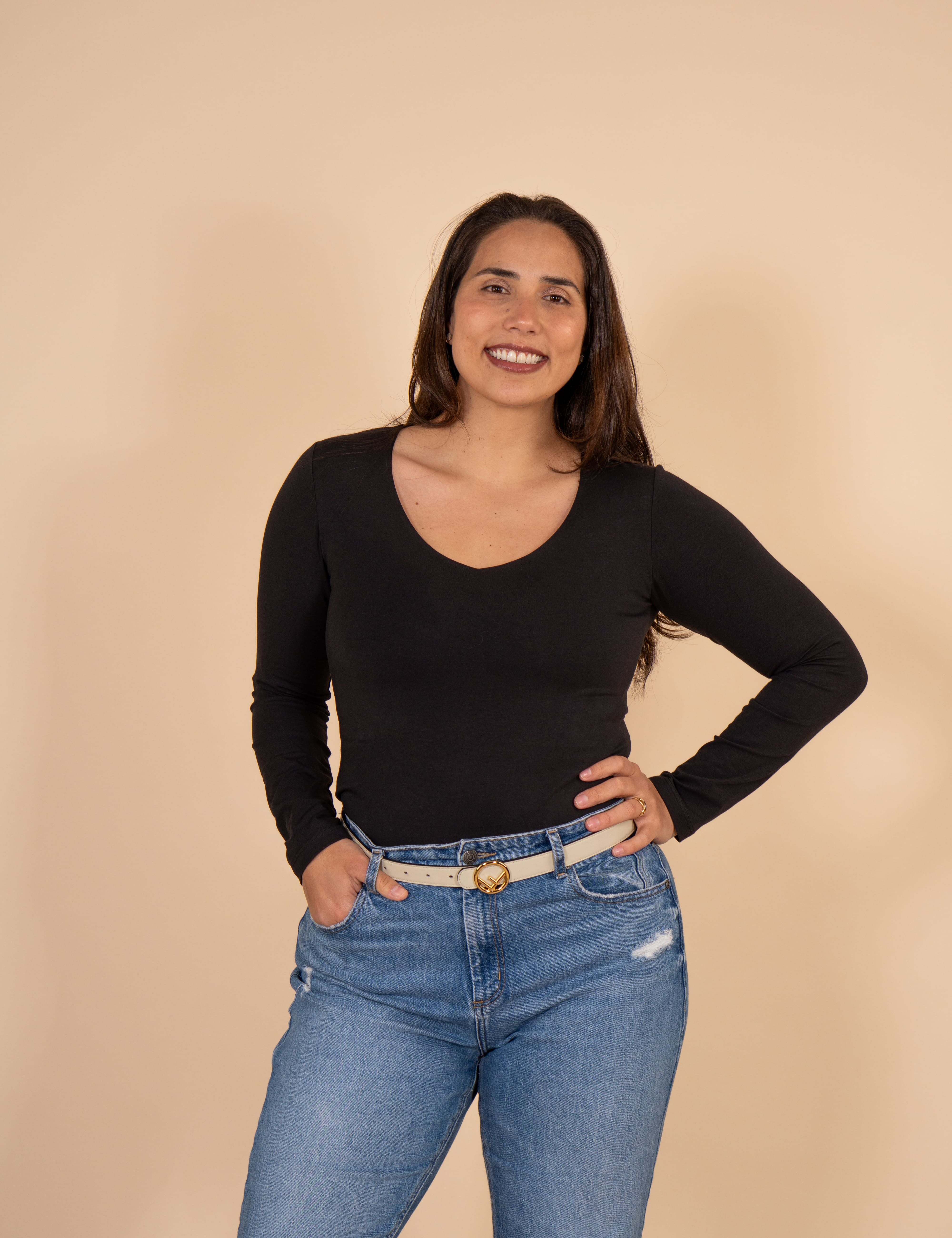 Polo Valeria Manga Larga - Modelador - Cuello V